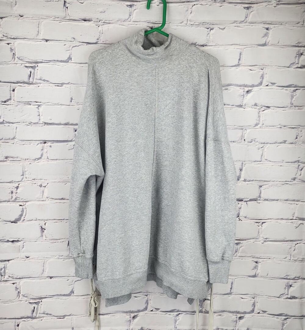 Free People Sweatshirt Oversized Lace-up Sides Long Sleeve Mock Neck Sz S cozy